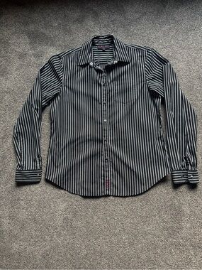 Vintage Ralph Lauren Black Button-Up Shirt with White Pinstripes